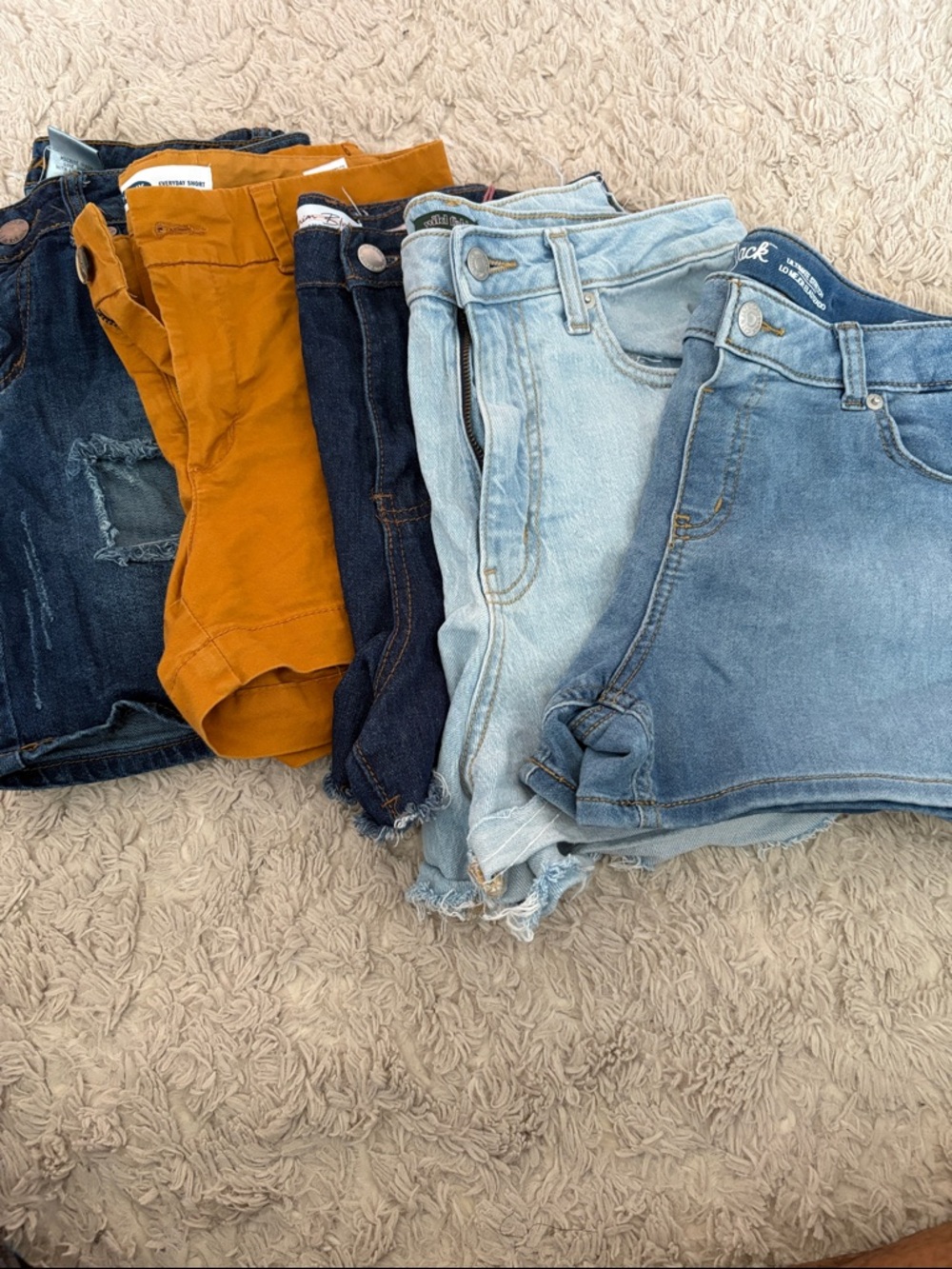 Assorted Denim and Corduroy Shorts - Light & Dark Blue, Mustard